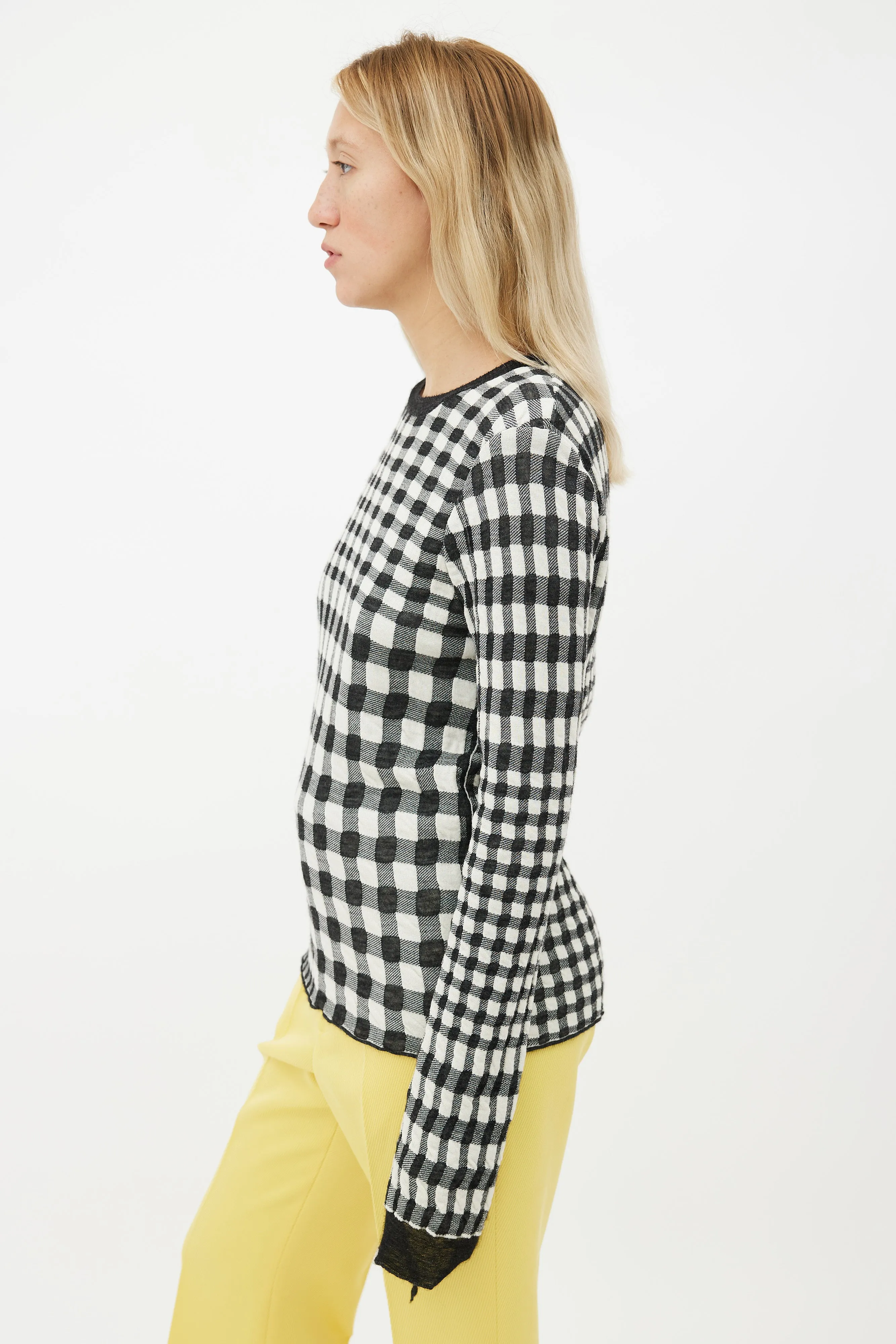 Black & White Checkered Raw Hem Sweater