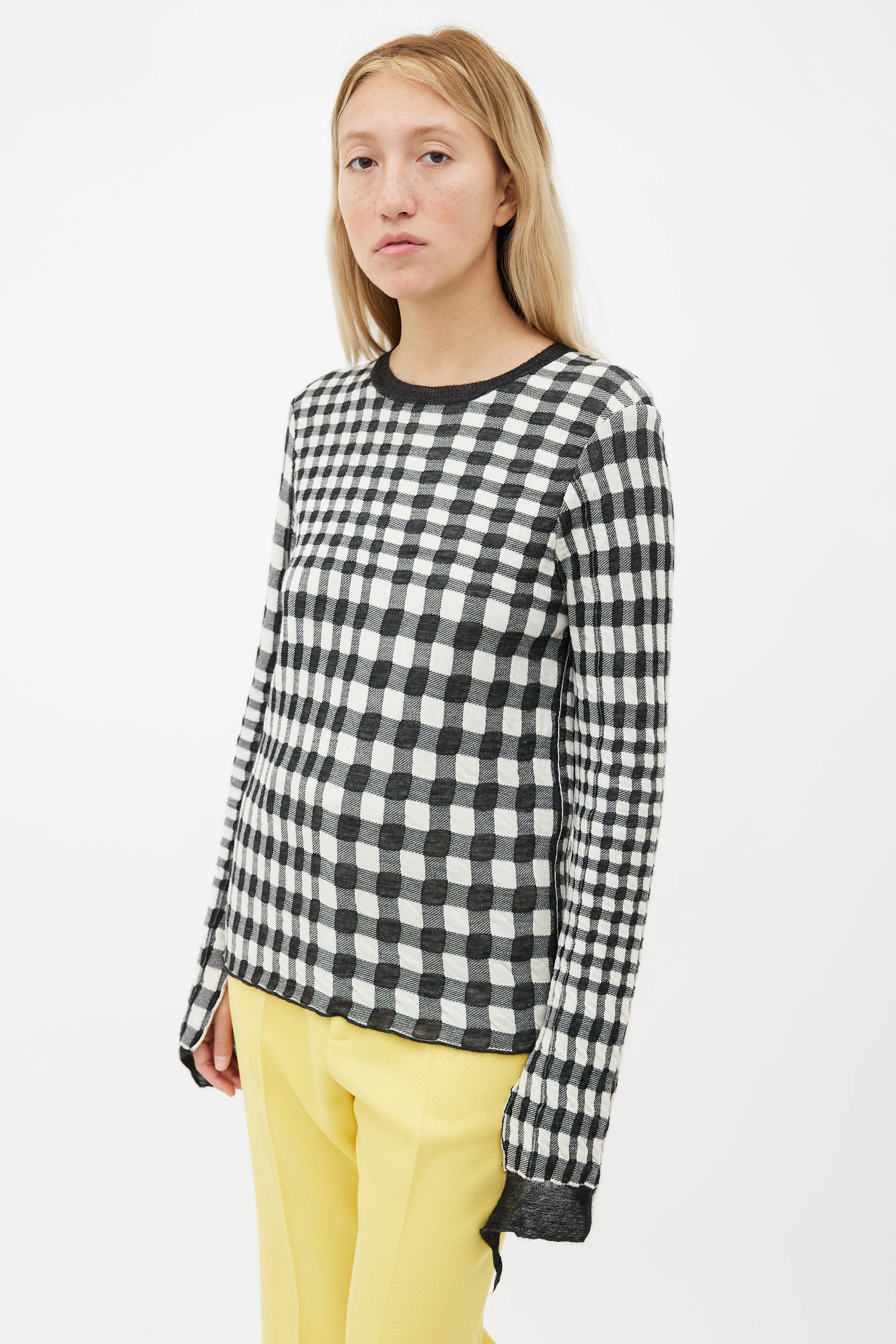 Black & White Checkered Raw Hem Sweater