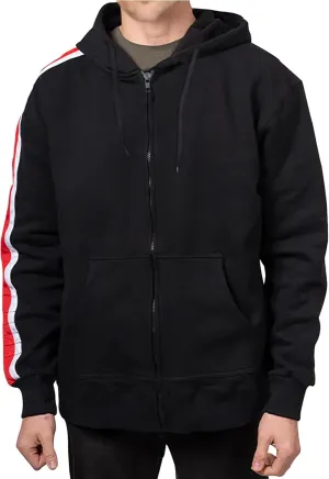Black Fleece Single Strip Hoodie Jacket - Cafe Racer Black Leather Motorcycle Jacket Men