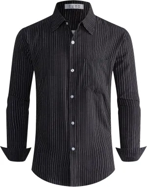 BOJIN Men's Dress Wrinkle-Free Stretch Long Sleeve Wedding Dating Business Casual Button Down Shirts with Pocket