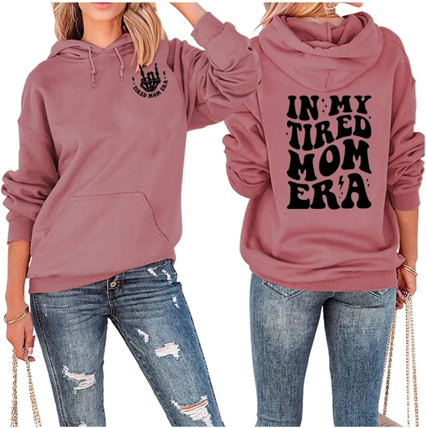 BOYRMSLGY Mama Hoodies for Women In My Tired Mom Era Sweatshirt Funny Mom Shirts Gift for Mother Casual Long Sleeve Tops