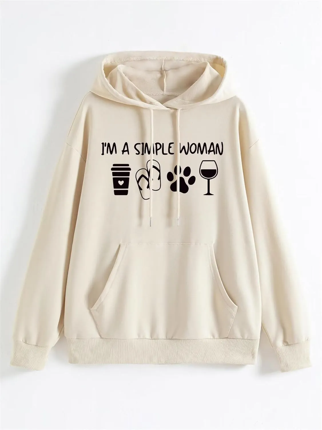 BOYRMSLGY Womens Casual Hoodies I'm A Simple Woman Shirts Coffee Dog Beach Wine Graphic Graphic Printed Drawstring Sweatshirt
