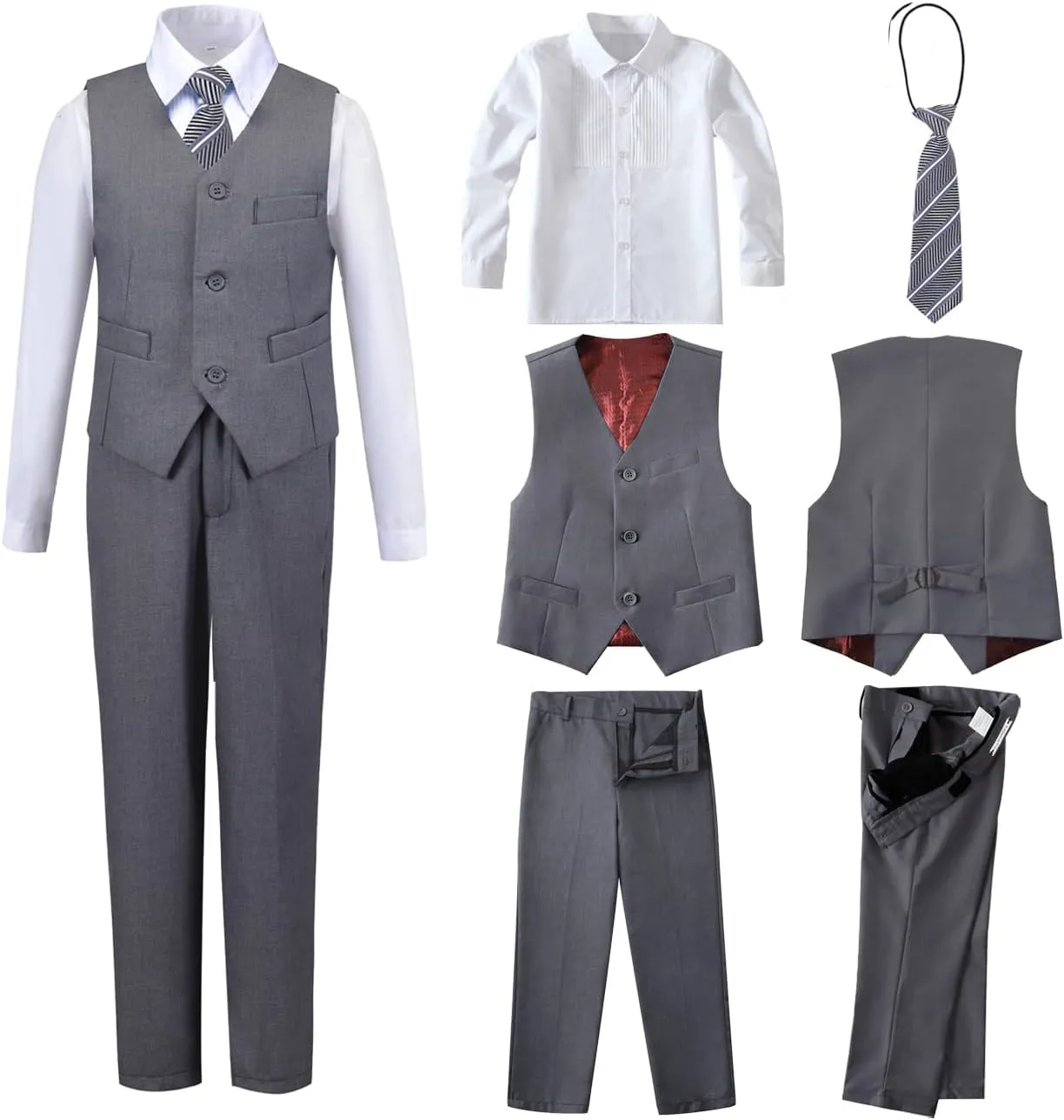 Boys 4 Pieces Suits Slim Fit Kids Outfits Vest Pants Sets Black Blue Formal Dresswear for Boy