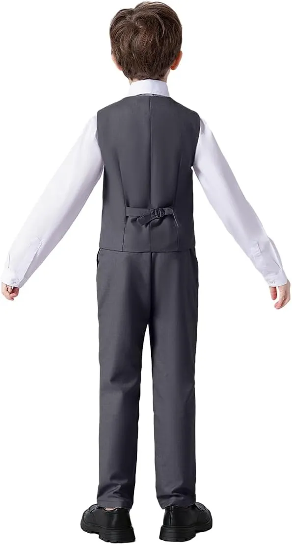 Boys 4 Pieces Suits Slim Fit Kids Outfits Vest Pants Sets Black Blue Formal Dresswear for Boy
