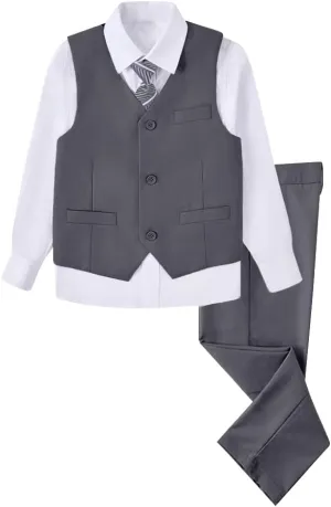 Boys 4 Pieces Suits Slim Fit Kids Outfits Vest Pants Sets Black Blue Formal Dresswear for Boy