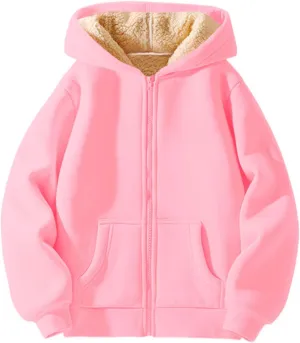Boys Girls Fleece Hoodies Youth Sherpa Lined Zip Up Hooded Jacket Kids Heavyweight Winter Sweatshirt Oversized Hoodie