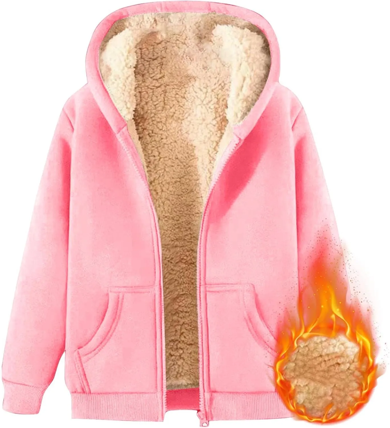 Boys Girls Fleece Hoodies Youth Sherpa Lined Zip Up Hooded Jacket Kids Heavyweight Winter Sweatshirt Oversized Hoodie