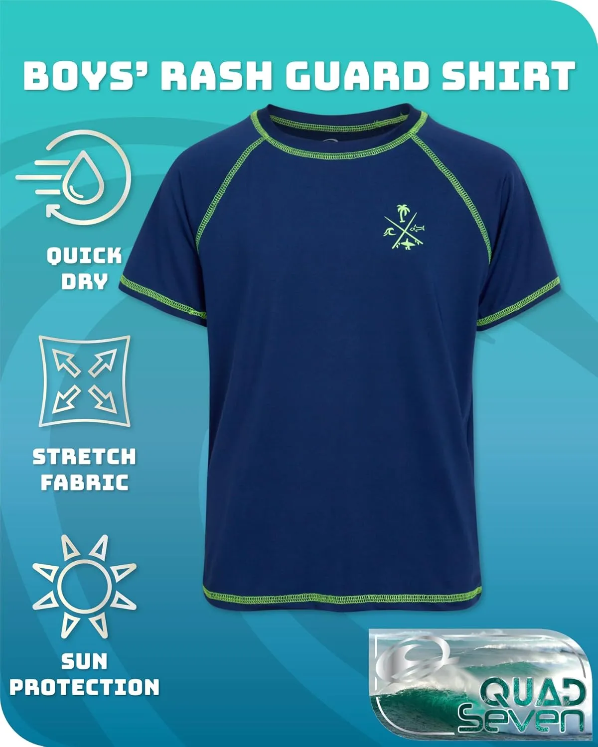 Boys Swim Shirt - 2 Pack Quick Dry Sun Protection Short Sleeve Rash Guard for Boys Youth Kids Swimwear (2T-18)