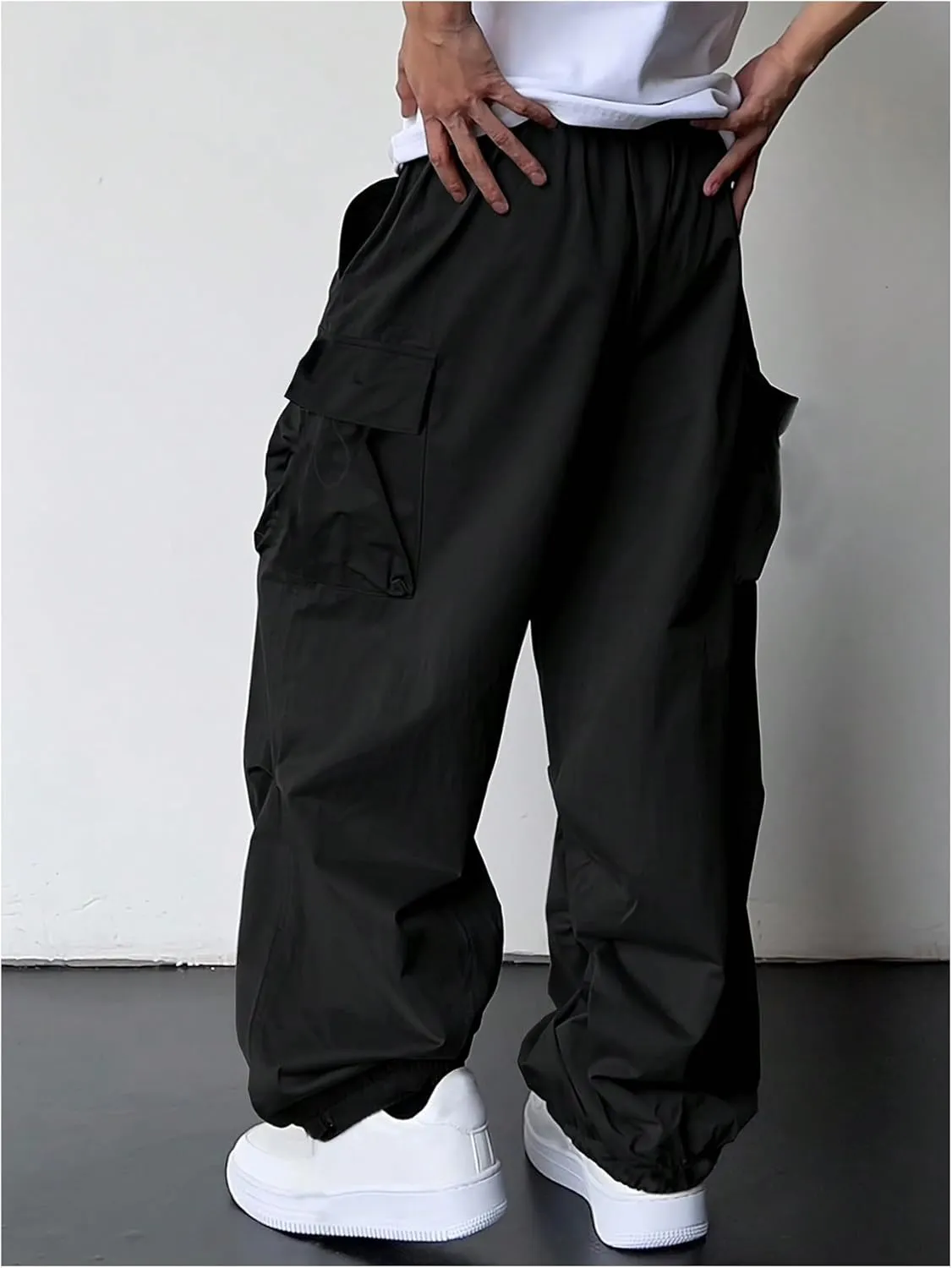 Boy's Wide Leg Cargo Pants Drawstring Waist Baggy Track Pants Trousers Streetwear
