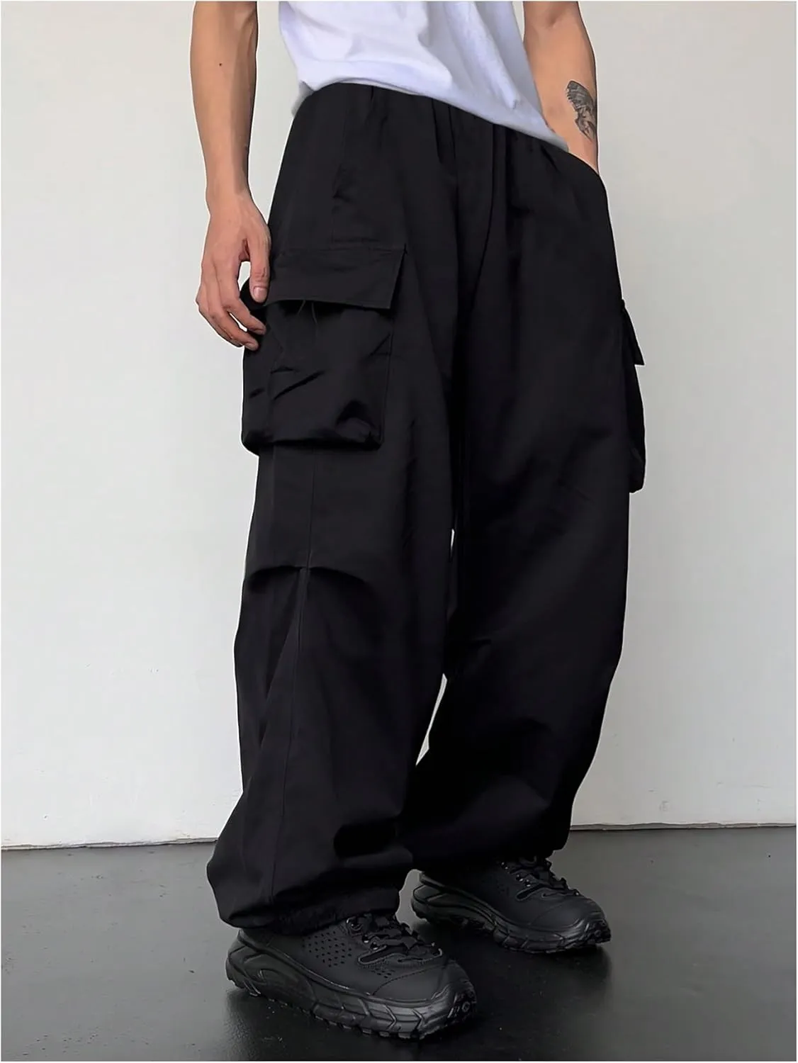Boy's Wide Leg Cargo Pants Drawstring Waist Baggy Track Pants Trousers Streetwear