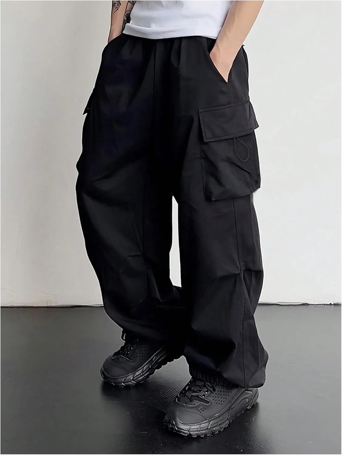 Boy's Wide Leg Cargo Pants Drawstring Waist Baggy Track Pants Trousers Streetwear