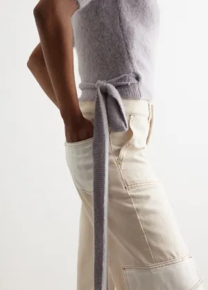 Brushed Alpaca Short-Sleeve Wrap Blouse