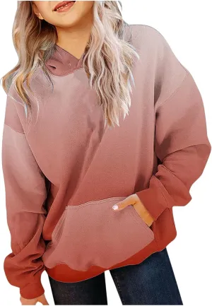 BTDECLAR Hoodies for Teen Girls Hooded Sweatshirt Fleece Cute Oversized Pullover Tops Gradient Preppy Clothes Size 10 12