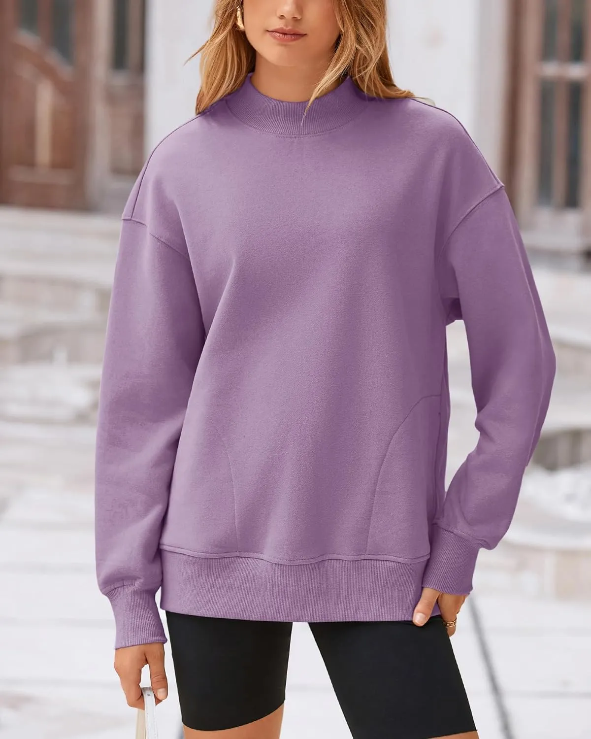 BTFBM Casual Womens Sweatshirt Solid Color Crew Neck Long Sleeve Loose Pullover Tops Fall Y2K Clothes