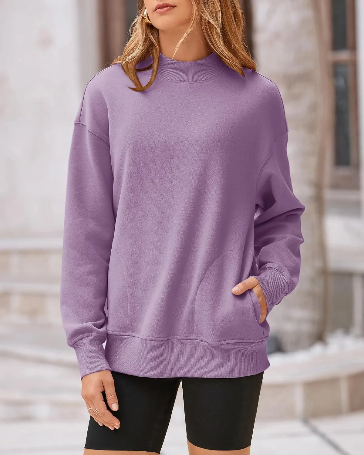 BTFBM Casual Womens Sweatshirt Solid Color Crew Neck Long Sleeve Loose Pullover Tops Fall Y2K Clothes