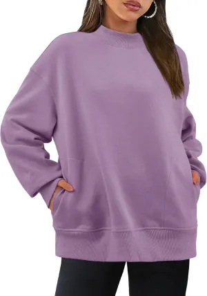 BTFBM Casual Womens Sweatshirt Solid Color Crew Neck Long Sleeve Loose Pullover Tops Fall Y2K Clothes