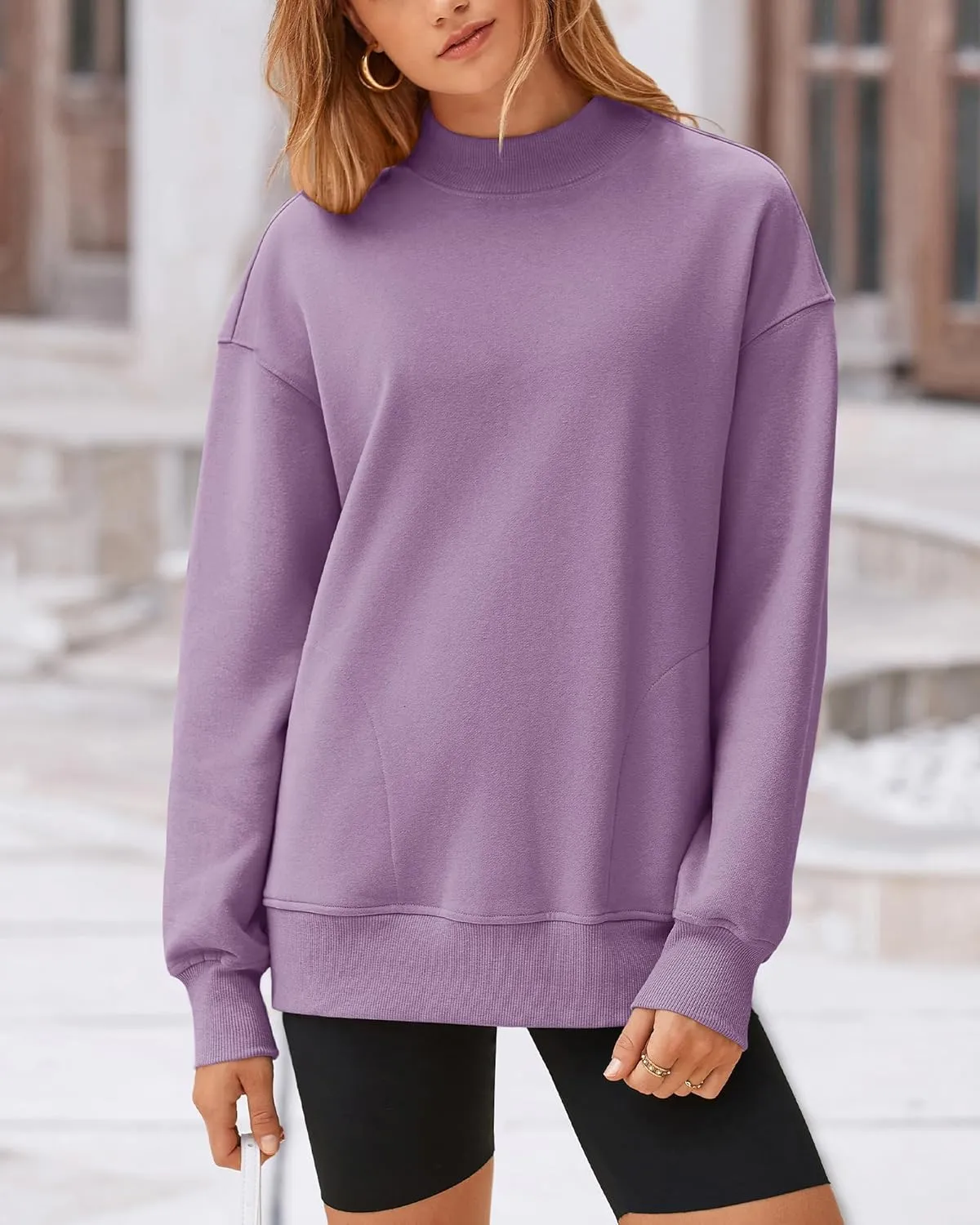 BTFBM Casual Womens Sweatshirt Solid Color Crew Neck Long Sleeve Loose Pullover Tops Fall Y2K Clothes