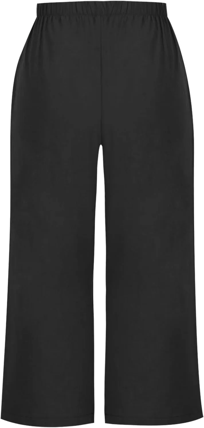 Capri Linen Pants Women Casual Wide Leg Summer Palazzo Pant Elastic High Waisted Flowy Beach Trouser with Pocket 2025