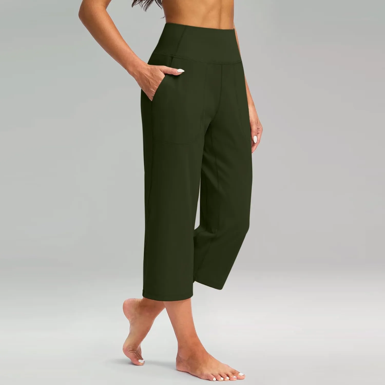 Capri Pants for Women Summer Wide Leg Capri Pants with Pockets Tummy Control Yoga Capris Plus Size Cropped Pant