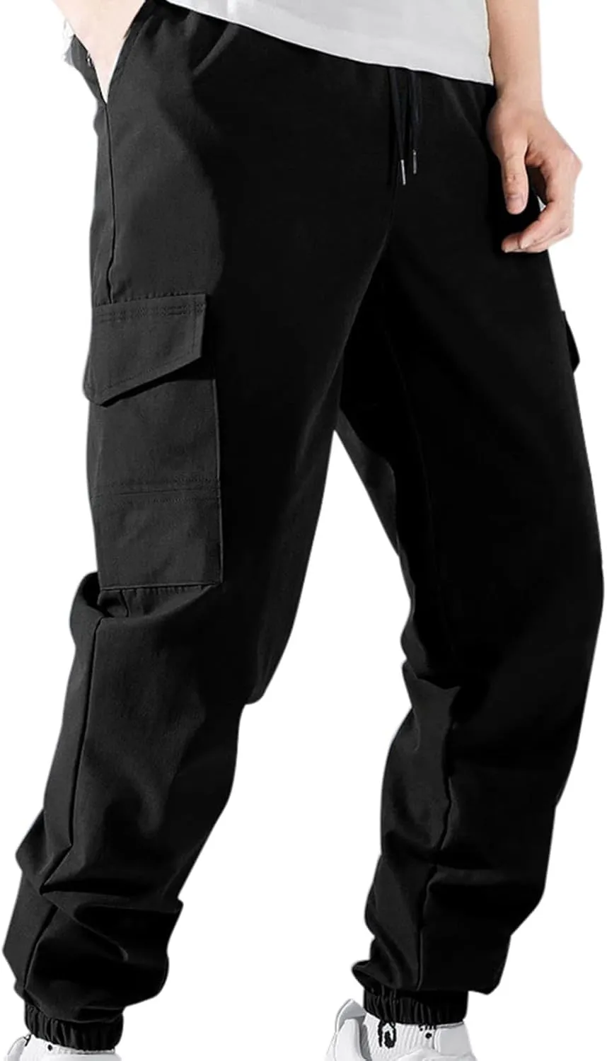 Cargo Pants for Men Casual Lightweight Jogger Elastic Waist Drawstring Sweatpants Athletic Hiking Pants with Pockets
