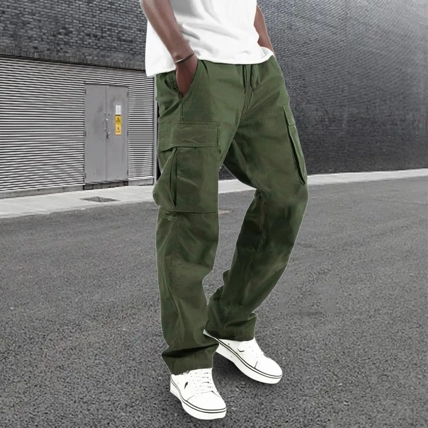 Cargo Pants for Men Elastic Waist Joggers Running Workout Gym Track Golf Pants Multi-Pocket Trousers