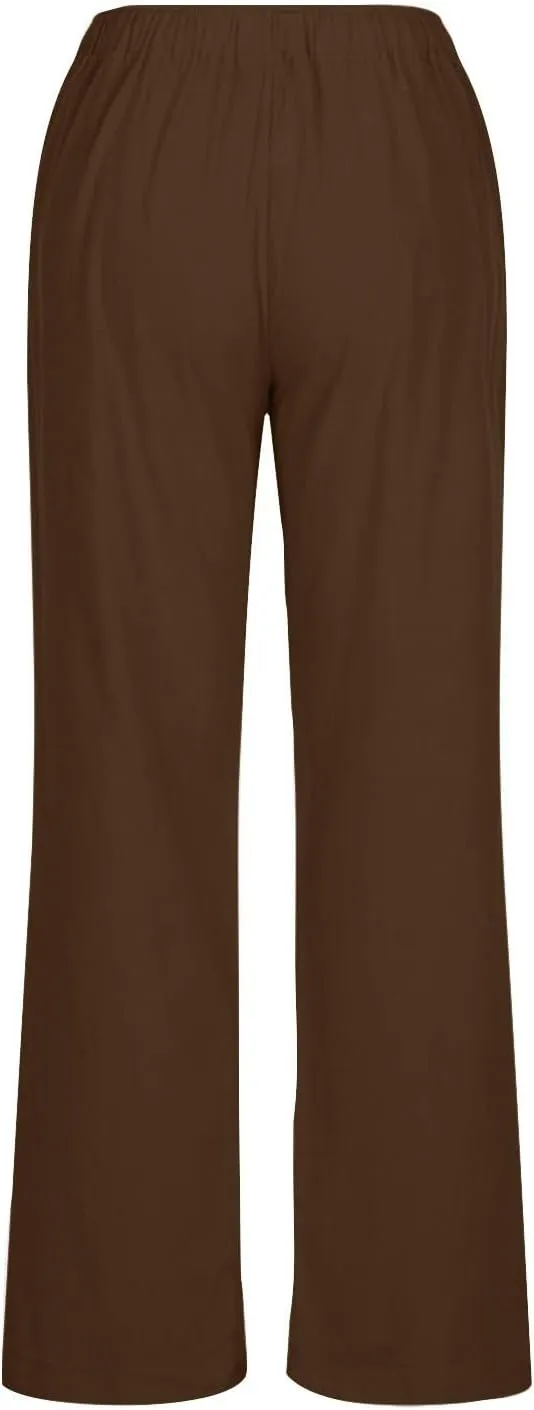 Casual Pants for Women 2025 Summer Cotton Linen Wide Leg Boho High Elastic Waist Lounge Long Trousers with Pockets