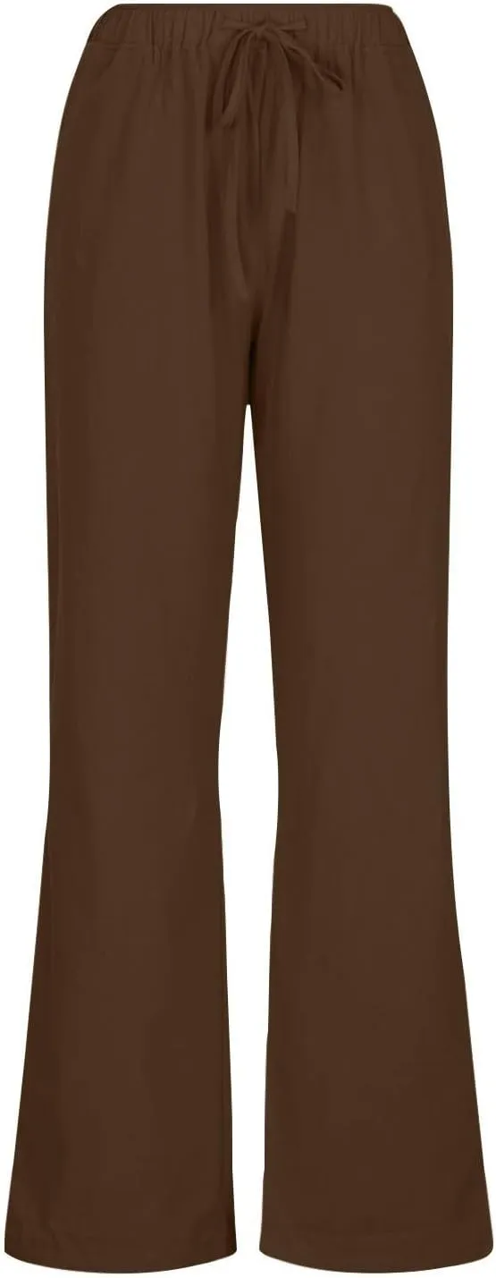 Casual Pants for Women 2025 Summer Cotton Linen Wide Leg Boho High Elastic Waist Lounge Long Trousers with Pockets