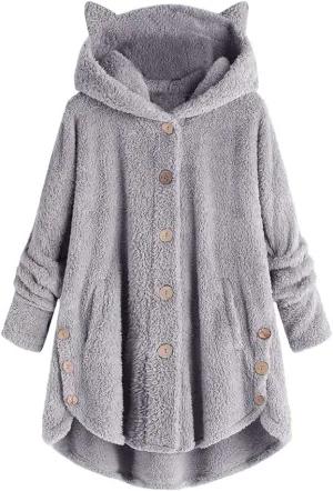 Cat Ear Hoodie Women's Plus Size Coats Hoodies for Women Hoodies for Teen Girls Cute Button Up Bear Hoodie with Ears