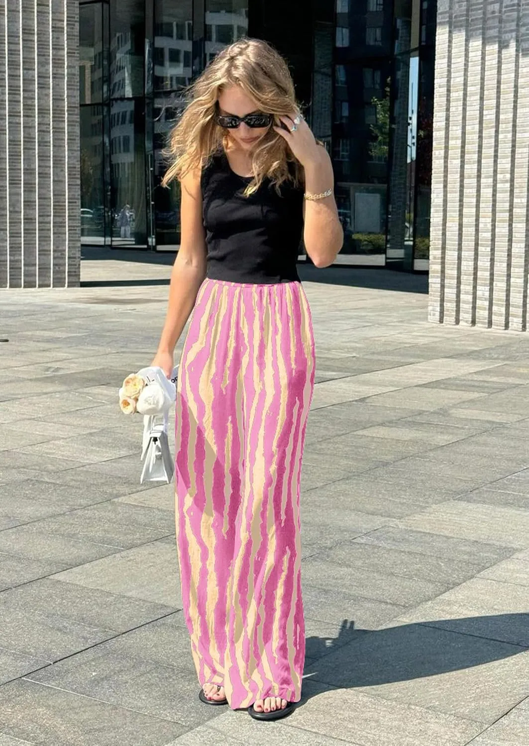 CCTOO Striped Wide Leg Pants for Women Summer 2025 Palazzo Pants for Women Casual Low Waist Lounge Pants with Pockets