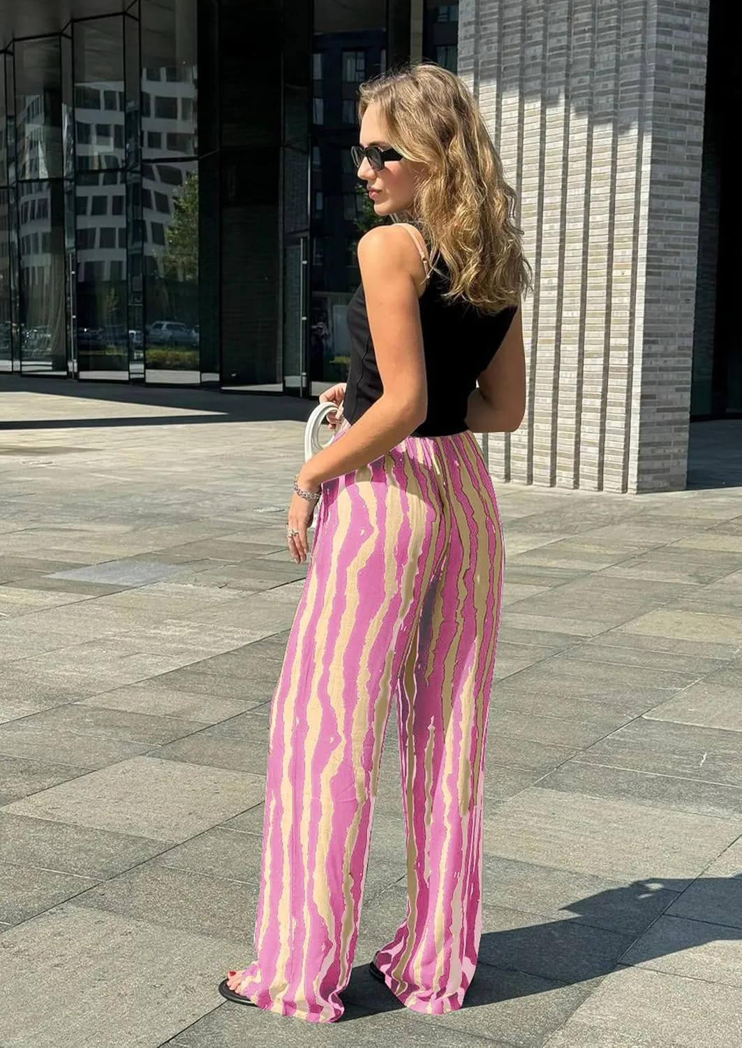 CCTOO Striped Wide Leg Pants for Women Summer 2025 Palazzo Pants for Women Casual Low Waist Lounge Pants with Pockets