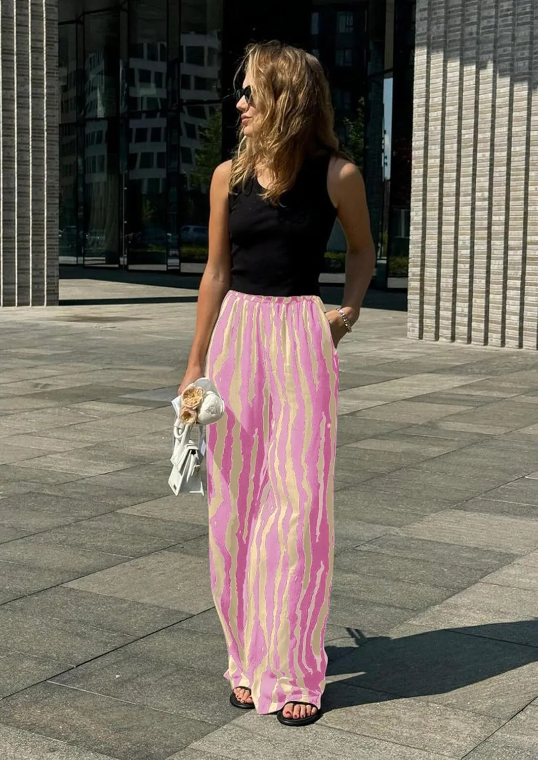 CCTOO Striped Wide Leg Pants for Women Summer 2025 Palazzo Pants for Women Casual Low Waist Lounge Pants with Pockets