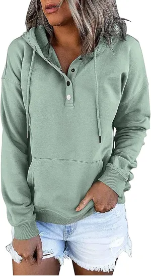 Ceboyel Button Collar Hoodies For Women Solid Color Cute Sweatshirts Long Sleeve Pullover Tops Trendy Fall Fashion 2023