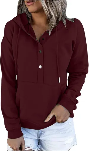 Ceboyel Button Collar Hoodies For Women Solid Color Cute Sweatshirts Long Sleeve Pullover Tops Trendy Fall Fashion 2023