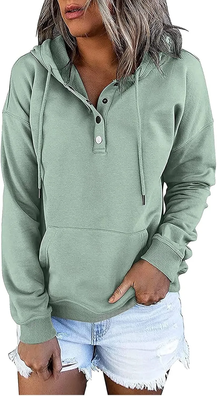 Ceboyel Button Collar Hoodies For Women Solid Color Cute Sweatshirts Long Sleeve Pullover Tops Trendy Fall Fashion 2023