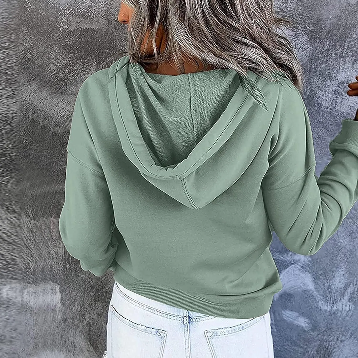 Ceboyel Button Collar Hoodies For Women Solid Color Cute Sweatshirts Long Sleeve Pullover Tops Trendy Fall Fashion 2023