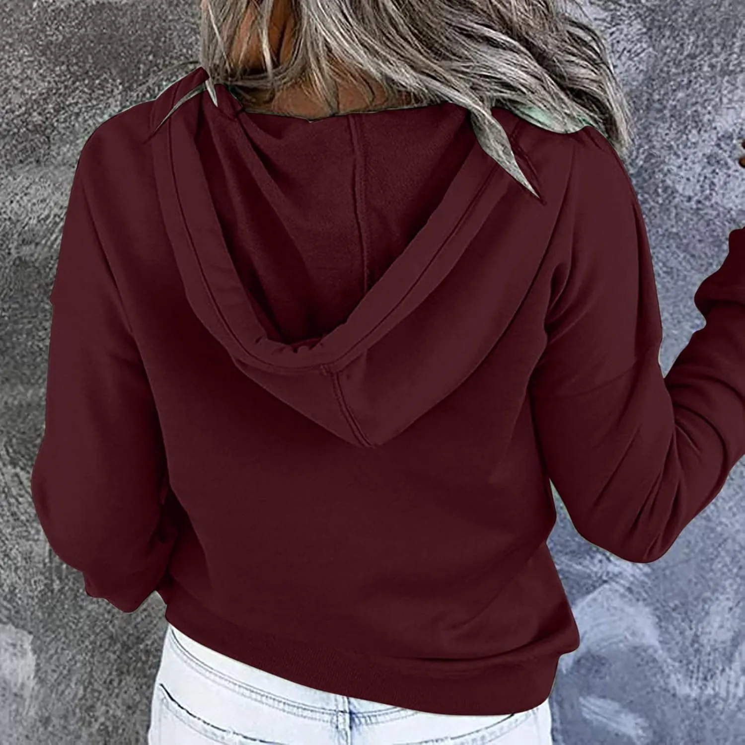 Ceboyel Button Collar Hoodies For Women Solid Color Cute Sweatshirts Long Sleeve Pullover Tops Trendy Fall Fashion 2023