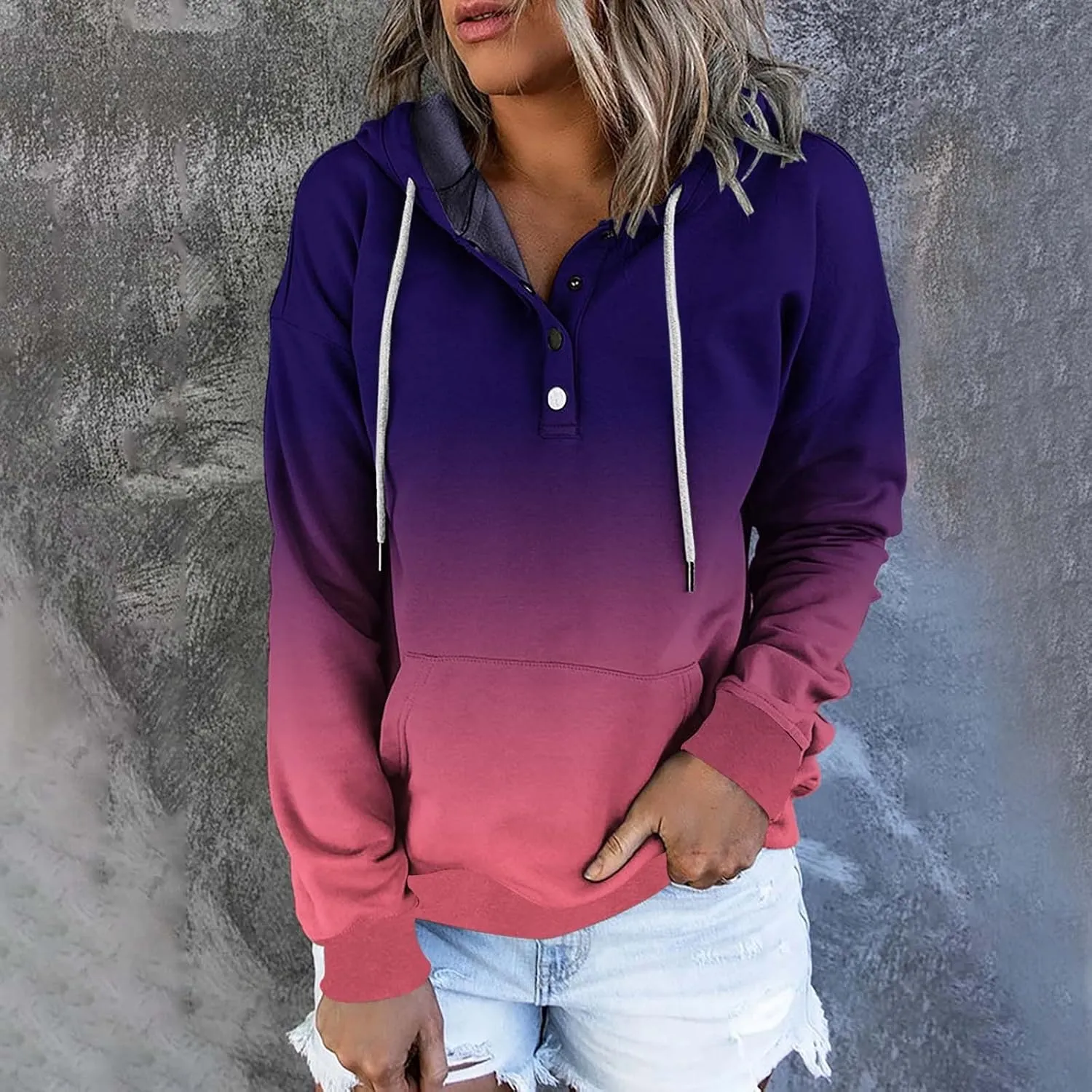 Ceboyel Button Collar Hoodies For Women Solid Color Cute Sweatshirts Long Sleeve Pullover Tops Trendy Fall Fashion 2023