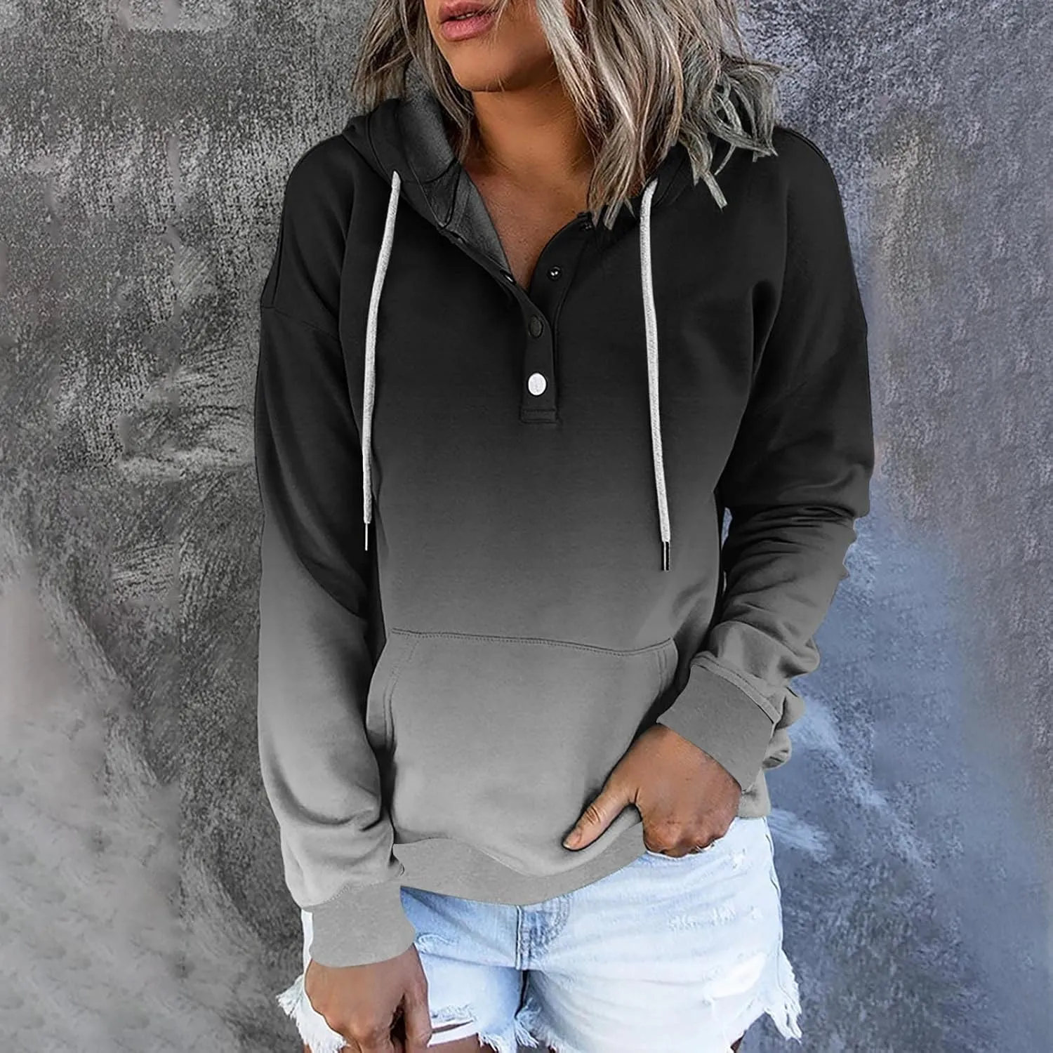Ceboyel Button Collar Hoodies For Women Solid Color Cute Sweatshirts Long Sleeve Pullover Tops Trendy Fall Fashion 2023