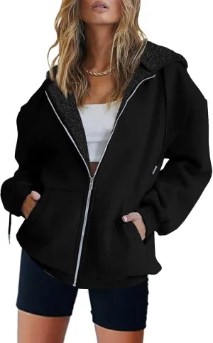 Ceboyel Full Zip Up Hoodies For Women Oversized Sweatshirts Tops Long Sleeve Fall Jackets Y2K Preppy Teen Girl Clothes 2023