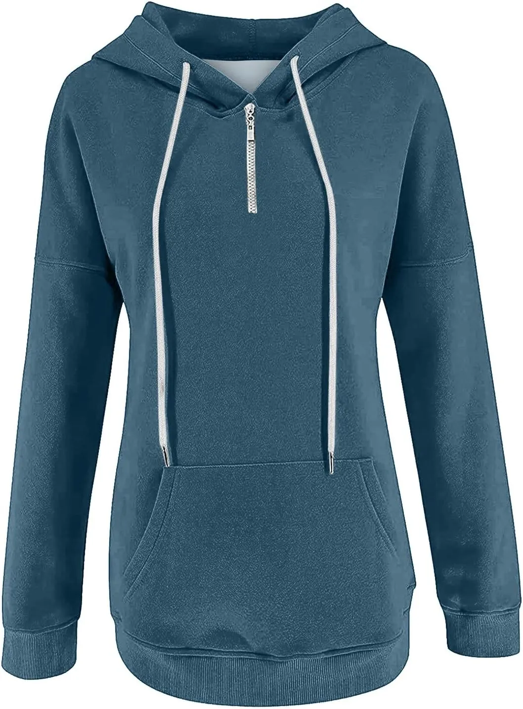 Ceboyel Women Quarter Zip Pullover Sweatshirt Solid Color Hoodies Drawstring Long Sleeve Pullover Tops Fall Clothing 2023
