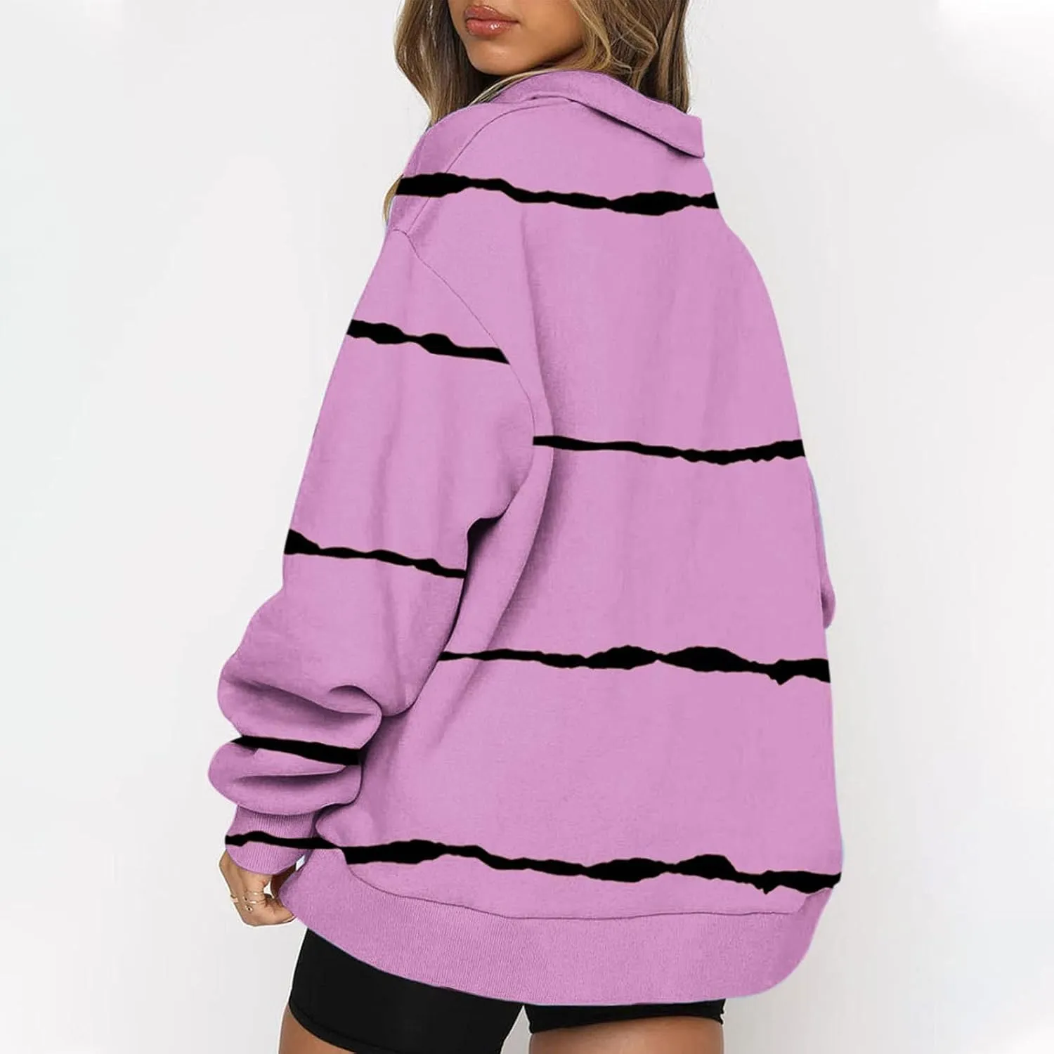 Ceboyel Women Striped Print Sweatshirts 2023 Oversized Hoodie Pullover 1/4 Zip Casual Fall Tops Loose Fit Trendy Outfits