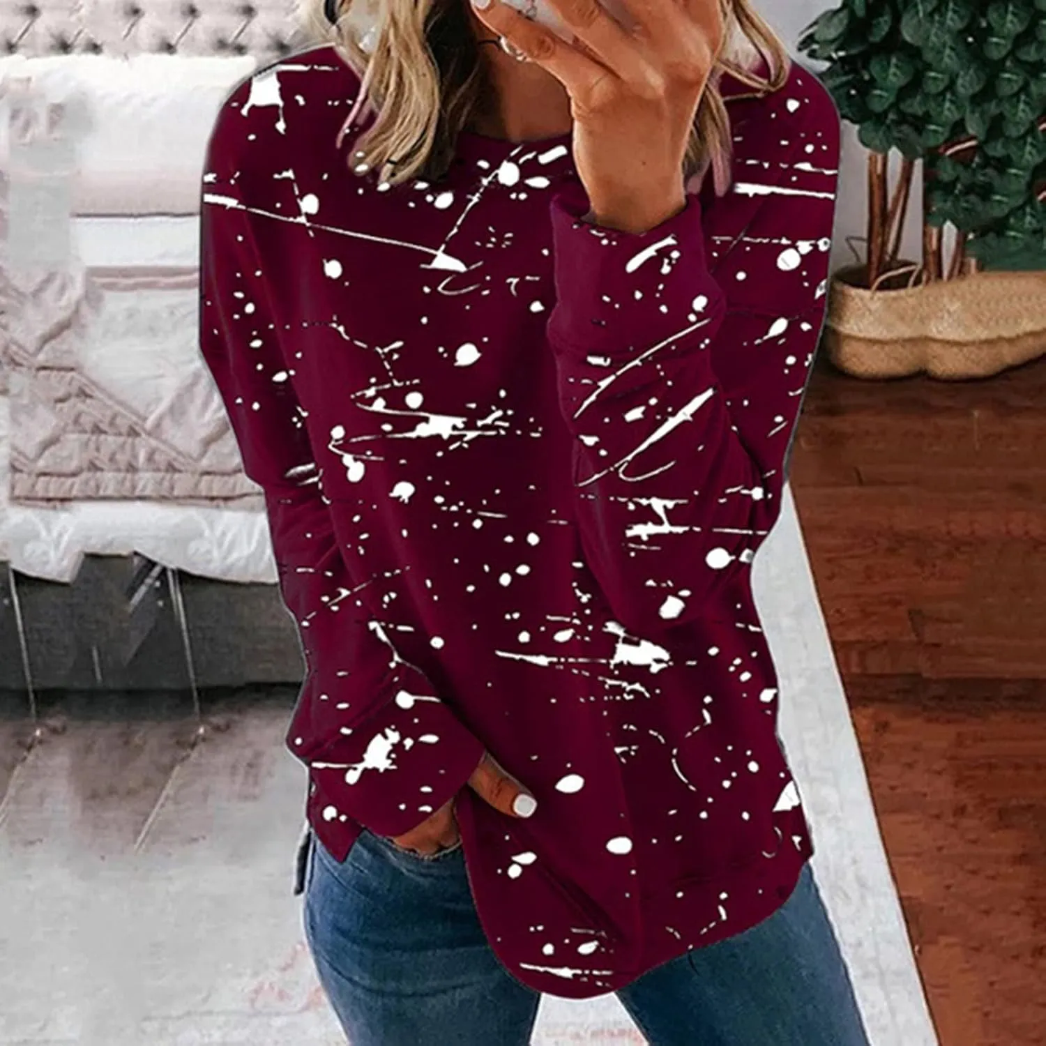 Ceboyel Womens Crew Neck Sweatshirt 2023 Striped Color Block Blouese Shirts Long Sleeve Pullover Tops Fall Fashion Clothes