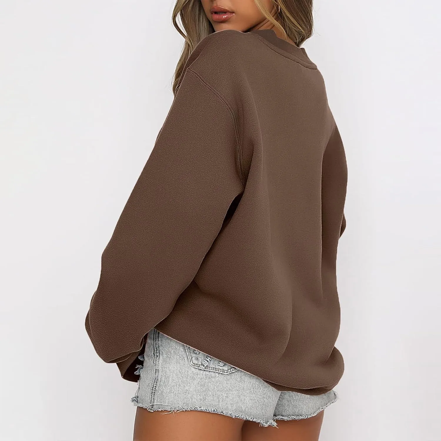 Ceboyel Womens Oversized Sweatshirts 2023 Solid Color Long Sleeve Tops Crew Neck Trendy Pullover Y2K Fall Fashion Outfits