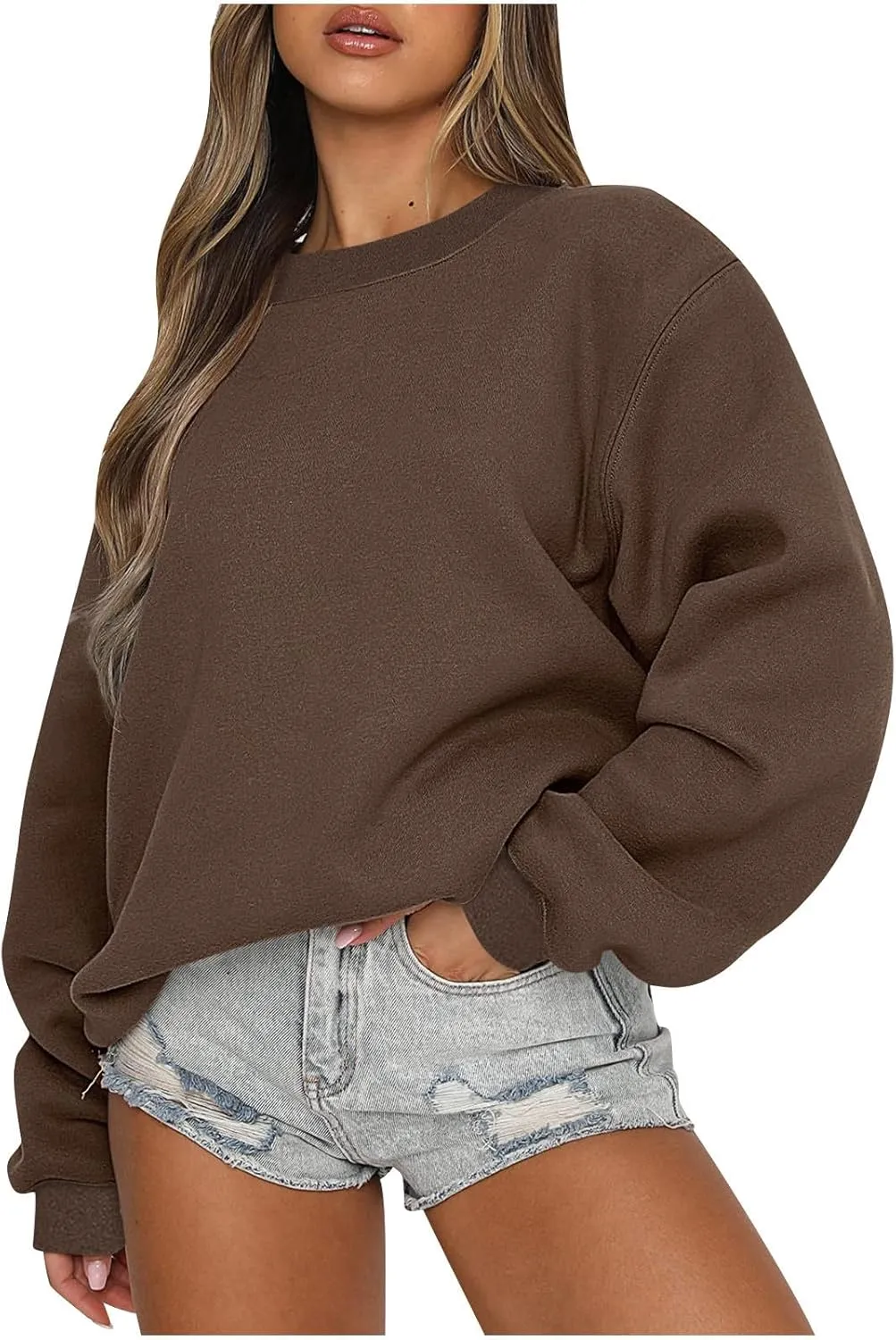 Ceboyel Womens Oversized Sweatshirts 2023 Solid Color Long Sleeve Tops Crew Neck Trendy Pullover Y2K Fall Fashion Outfits