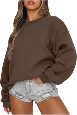 Ceboyel Womens Oversized Sweatshirts 2023 Solid Color Long Sleeve Tops Crew Neck Trendy Pullover Y2K Fall Fashion Outfits