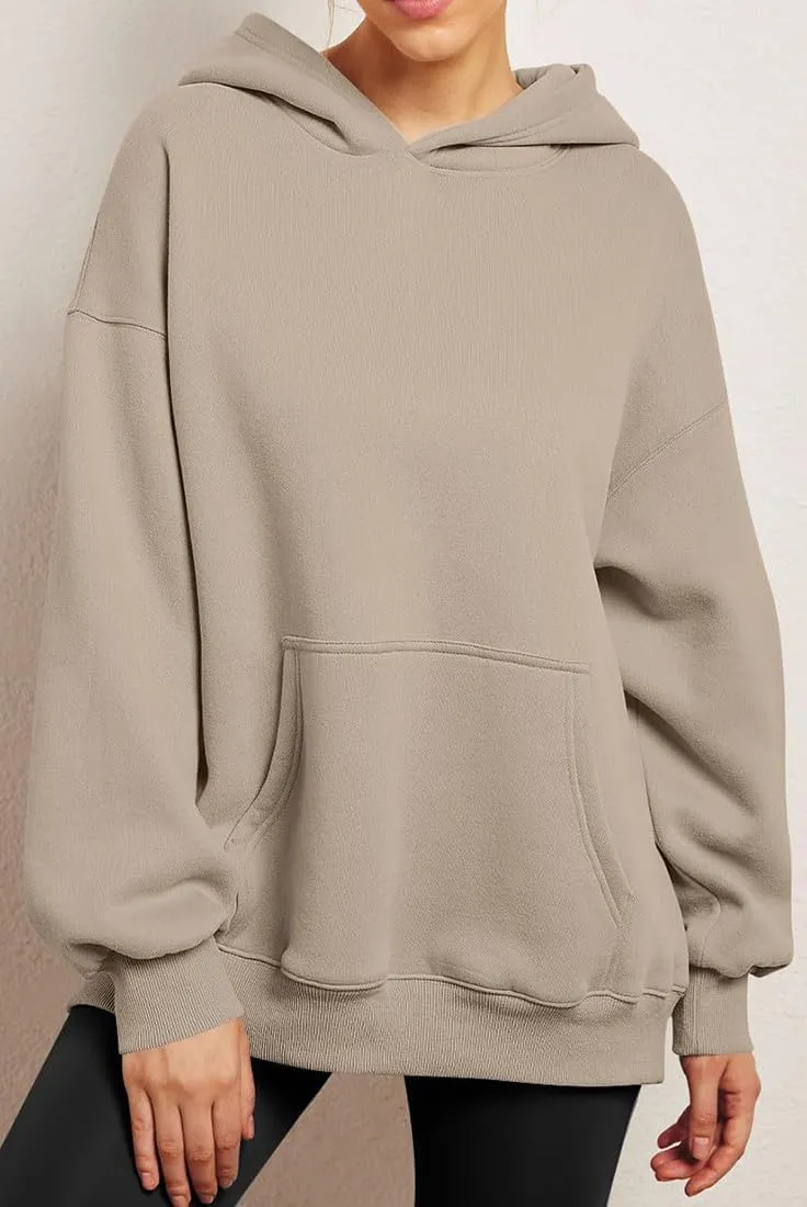 Chaos World Women's Long Sleeve Oversized Pullover Solid Color Y2K Hoodie Fall Winter Sweatshirt with Pocket