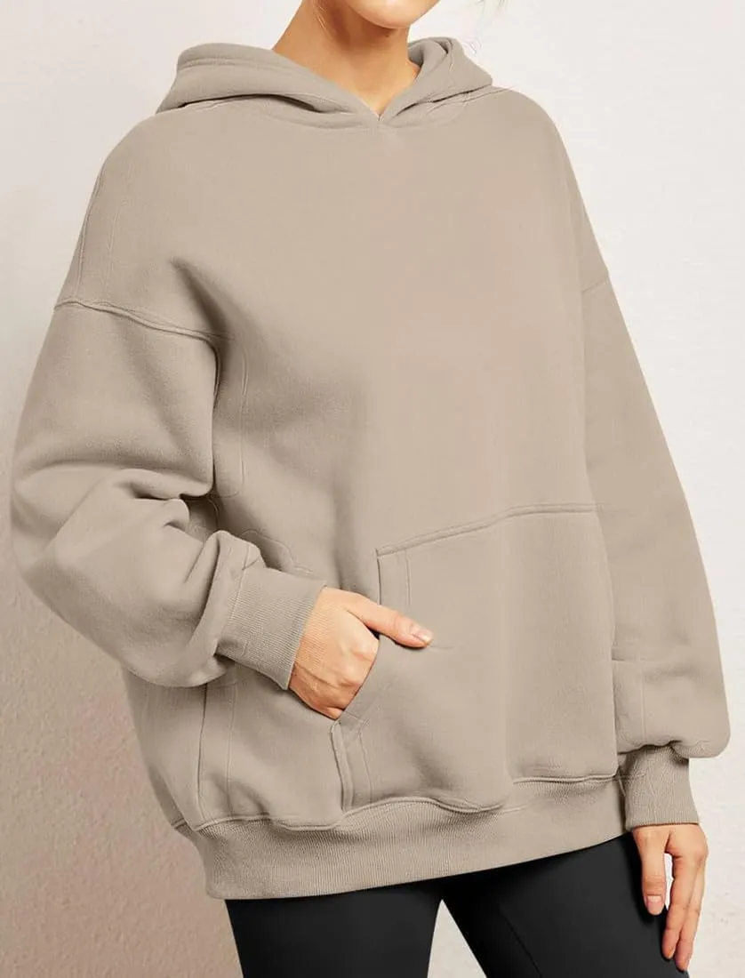 Chaos World Women's Long Sleeve Oversized Pullover Solid Color Y2K Hoodie Fall Winter Sweatshirt with Pocket
