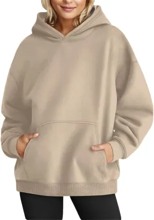 Chaos World Women's Long Sleeve Oversized Pullover Solid Color Y2K Hoodie Fall Winter Sweatshirt with Pocket