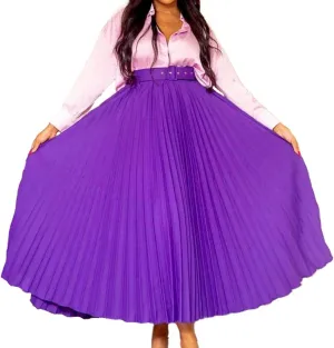 CHARTOU Women Elastic Waist Maxi Pleated Skirt Ruffle Long Skirt Club Party Flowy A Line Skirt with Belt