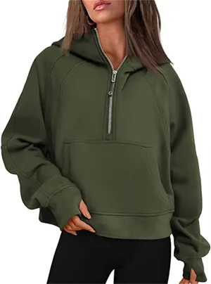 CHARTOU Women Zip Up Hoodie Oversized Sweatshirt Hooded Quarter Zip Pullover Cute Hoodies Y2k Fleece Hoodie